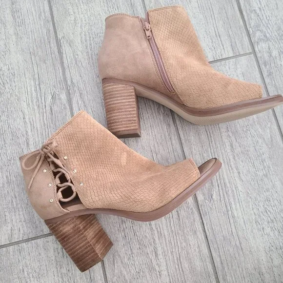 Nine West lace up ankle booties tan suede size 8.5 women's - Picture 10 of 15